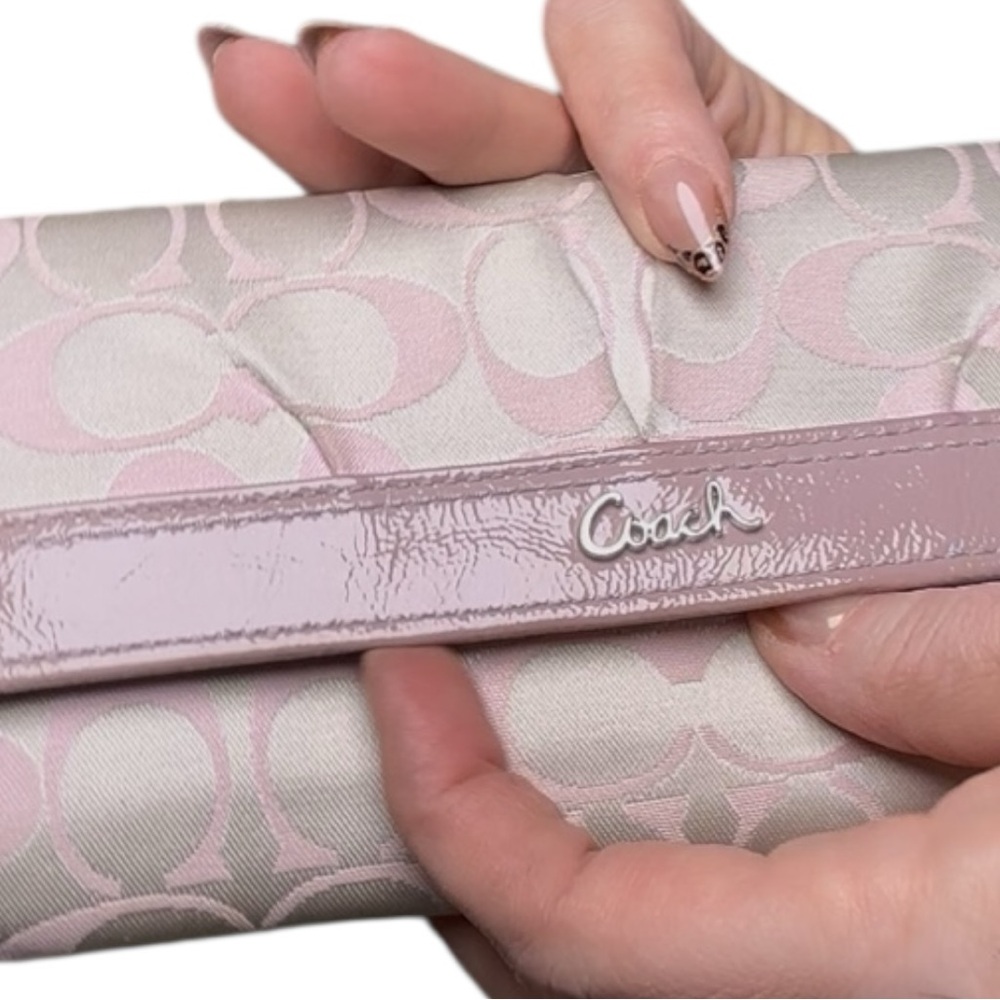 Coach Signature Stripe Patent Trim Wallet Lilac Purple - Picture 7 of 13